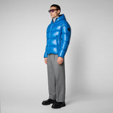 Men's Edgard Hooded Puffer Jacket in Blue Berry - Icons Collection | Save The Duck
