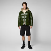 Man's Edgard Hooded Puffer Jacket in Pine Green | Save The Duck