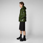 Man's Edgard Hooded Puffer Jacket in Pine Green | Save The Duck