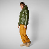 Men's Hooded Animal free Puffer Jacket Edgard in Pine Green - Men's Icons | Save The Duck