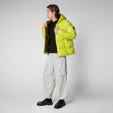 Men's Hooded Animal free Puffer Jacket Edgard Lichen Green - Mens' Fashion Collection | Save The Duck