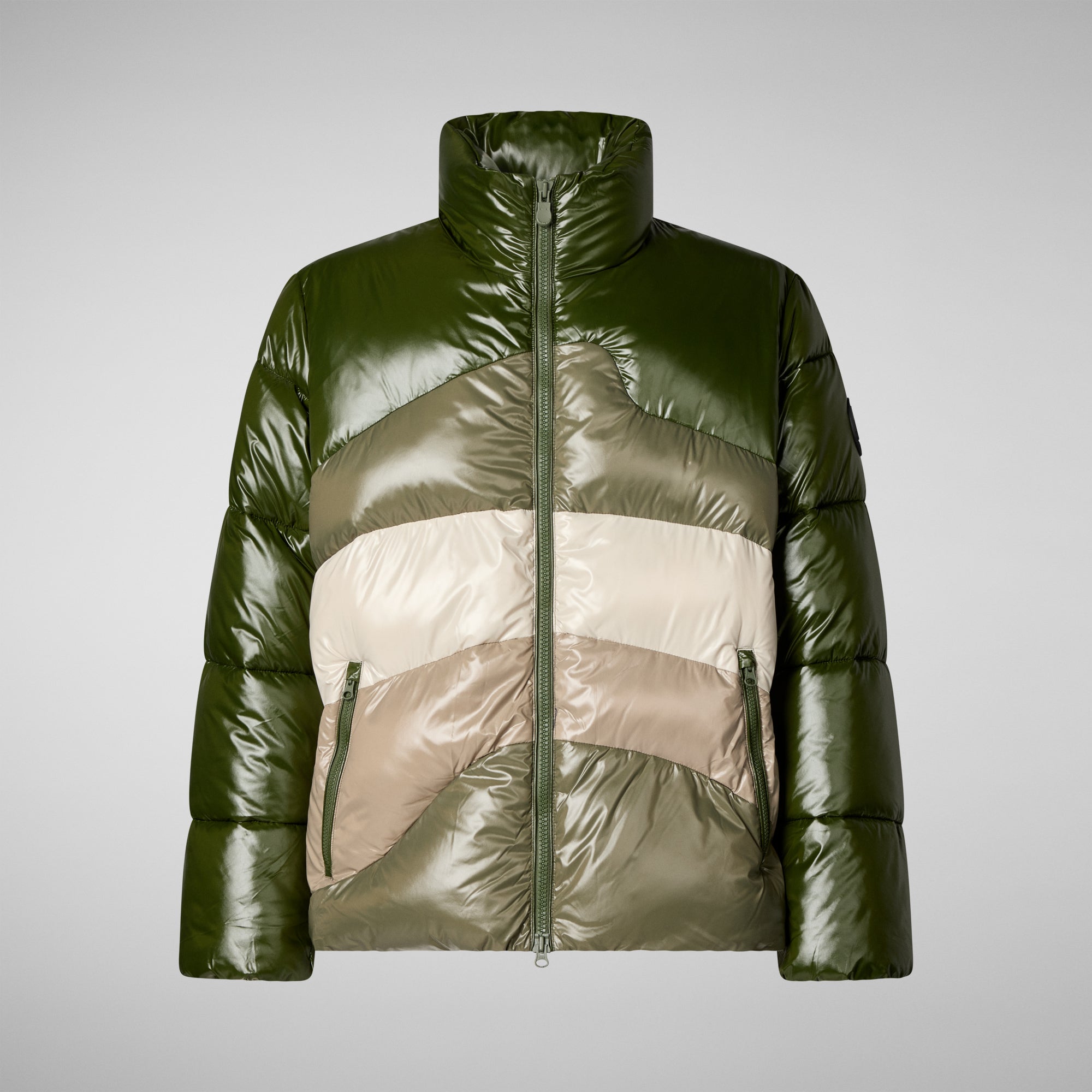 Men's Satyrium Puffer Jacket in Green Beige Waves