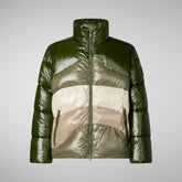 Men's Satyrium Puffer Jacket in Green Beige Waves | Save The Duck