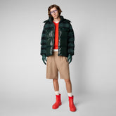 Men's Rhamnus Hooded Puffer Jacket in Check Forest Green - Men's Glamour Addict Guide | Save The Duck