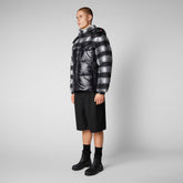 Men's Rhamnus Hooded Puffer Jacket in Check Off White - Holiday Party Collection | Save The Duck