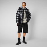Men's Rhamnus Hooded Puffer Jacket in Check Off White | Save The Duck