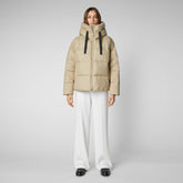 Women's Keri Hooded Puffer Jacket in Desert Beige - The Love Recycle Collection by SaveTheDuck | Save The Duck