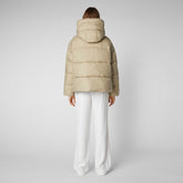 Women's Keri Hooded Puffer Jacket in Desert Beige - The Love Recycle Collection by SaveTheDuck | Save The Duck