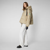 Women's Keri Hooded Puffer Jacket in Desert Beige - Recycled Collection | Save The Duck
