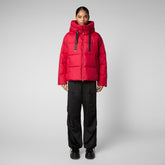 Women's Keri Hooded Puffer Jacket in Tango Red - RECY Collection | Save The Duck