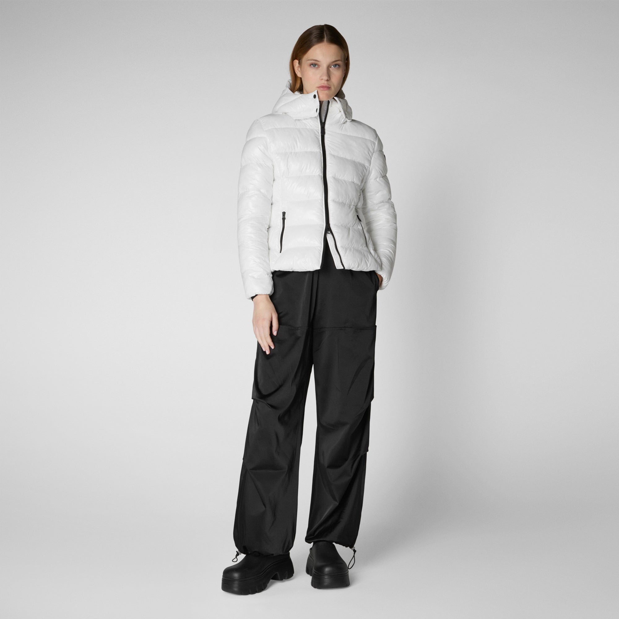 Women's Cosmary Hooded Puffer Jacket in Off White - Save The Duck