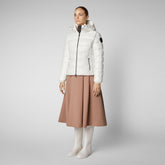Women's Cosmary Puffer Jacket with Detachable Hood in Off White - Icons Collection | Save The Duck