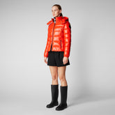 Women's Cosmary Puffer Jacket with Detachable Hood in Poppy Red | Save The Duck