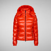 Women's Cosmary Puffer Jacket with Detachable Hood in Poppy Red | Save The Duck