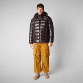 Men's Hooded Animal free Puffer Jacket Florian in Brown Black - Mens' Fashion Collection | Save The Duck