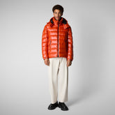 Men's Florian Hooded Animal free Puffer Jacket in Maple Orange | Save The Duck