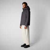 Man's animal free hooded jacket Barnaby in CHARCOAL GREY MELANGE - Man bureau | Save The Duck