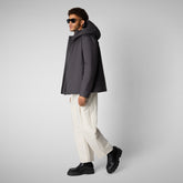 Man's animal free hooded jacket Barnaby in CHARCOAL GREY MELANGE - Man bureau | Save The Duck