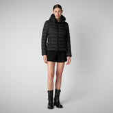 Women's Animal free Puffer Jacket Amelie with Detachable Hood in Black - Icon's Women's collection outfit | Save The Duck