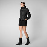 Women's Animal free Puffer Jacket Amelie with Detachable Hood in Black - Icon's Women's collection outfit | Save The Duck