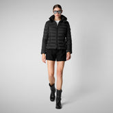 Women's Animal free Puffer Jacket Amelie with Detachable Hood in Black - Icon's Women's collection outfit | Save The Duck