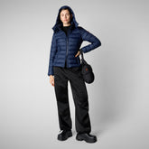 Women's Animal free Puffer Jacket Amelie with Detachable Hood in Navy Blue - Women's Animal-Free Puffer jackets | Save The Duck