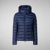 Women's Animal free Puffer Jacket Amelie with Detachable Hood in Navy Blue | Save The Duck