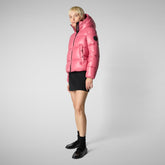 Women's Hooded Animal free Puffer Jacket Biddy in Bloom Pink - Valentine's Day Collection | Save The Duck