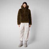 Woman's Kennie Faux Fur Jacket in Bark Green | Save The Duck