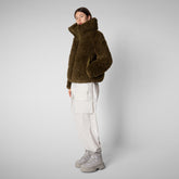 Women's Kennie Faux Fur Jacket in Bark Green - FW24 Faux Fur Coat for Women | Save The Duck