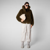 Women's Kennie Faux Fur Jacket in Bark Green | Save The Duck