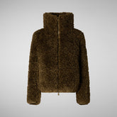 Woman's Kennie Faux Fur Jacket in Bark Green | Save The Duck