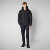 Men's Hooded Animal free Puffer Jacket Ezra in Blue Black - TIMELESS PIECES | Save The Duck