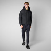 Men's Hooded Animal free Puffer Jacket Ezra in Blue Black | Save The Duck