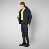 Men's Hooded Animal free Puffer Jacket Ezra in Blue Black - TIMELESS PIECES | Save The Duck