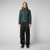 Women's Daisy Hooded Puffer Jacket in Green Black | Save The Duck