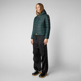 Women's Daisy Hooded Puffer Jacket in Green Black - Fall Winter 2023 Women's Collection | Save The Duck