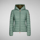 Women's Daisy Hooded Puffer Jacket in Green Black | Save The Duck
