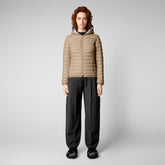 Women's Daisy Hooded Puffer Jacket in Dune Beige - All Save The Duck Products | Save The Duck