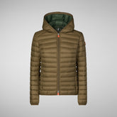 Women's Daisy Hooded Puffer Jacket in Husk Green | Save The Duck