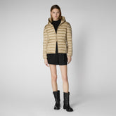 Woman's Alexis Hooded Puffer Jacket in Wood Beige | Save The Duck