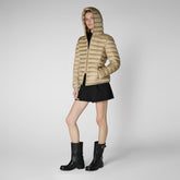 Woman's Alexis Hooded Puffer Jacket in Wood Beige | Save The Duck