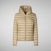 Woman's Alexis Hooded Puffer Jacket in Wood Beige | Save The Duck