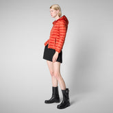 Woman's Alexis Hooded Puffer Jacket in Maple Orange | Save The Duck