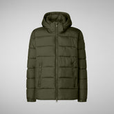 Men's animal free hooded Animal free Puffer jacket Boris in DUSTY OLIVE | Save The Duck