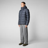 Men's Boris Hooded Puffer Jacket in Grey Black - MITO Collection | Save The Duck