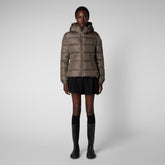 Women's Tess Puffer Jacket with Detachable Hood in Mud Grey - New Arrivals | Save The Duck
