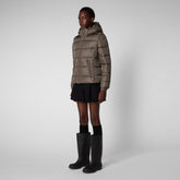 Women's Tess Puffer Jacket with Detachable Hood in Mud Grey | Save The Duck