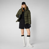 Women's Tess Puffer Jacket with Detachable Hood in Dusty Olive - Women's Icons Collection | Save The Duck