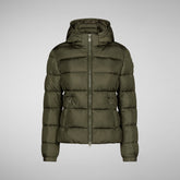 Women's Tess Puffer Jacket with Detachable Hood in Mud Grey | Save The Duck